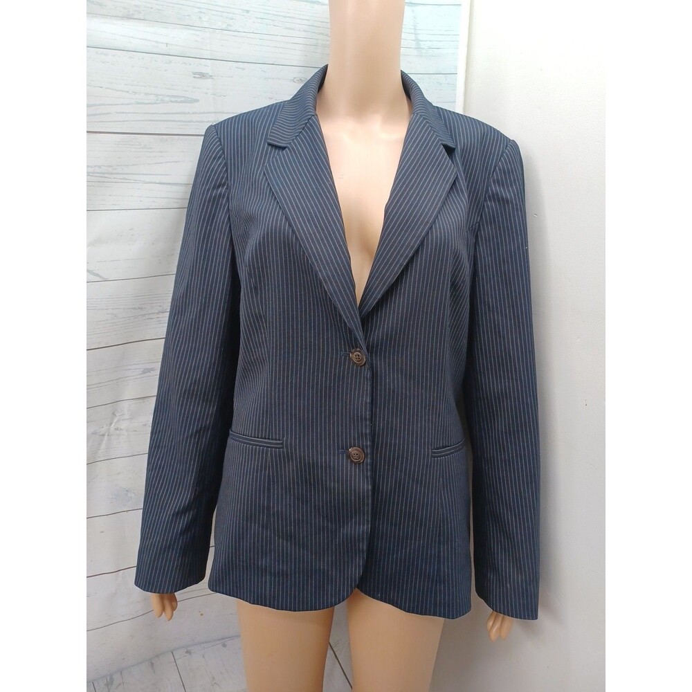 Talbots Womens Blazer Jacket Pinstripe Black Sz 12
